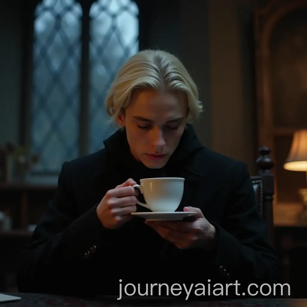 Draco-Malfoy-Drinking-Tea-in-Hogwarts-at-Night
