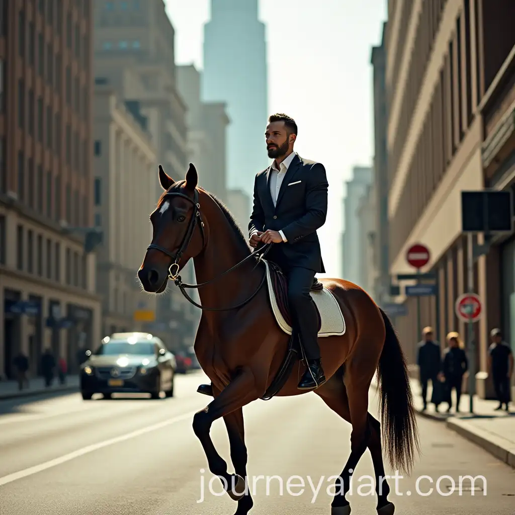 Businessman-RidingAI-Art-Prompt-Expansion-Horse-in-Urban-Cityscape