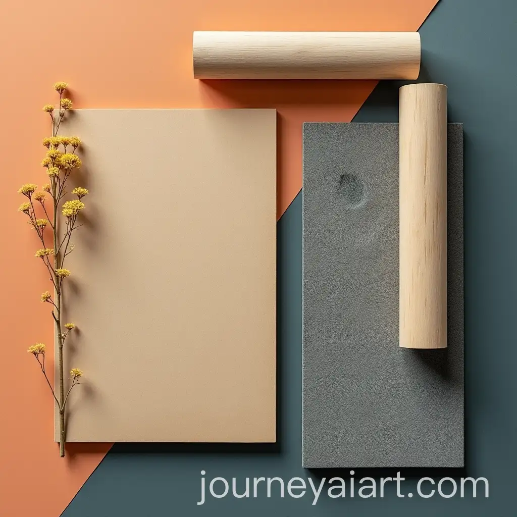 Flat-Lay-of-Natural-Materials-with-Wood-Linen-and-Concrete-in-Orange-and-Deep-Blue-Tones