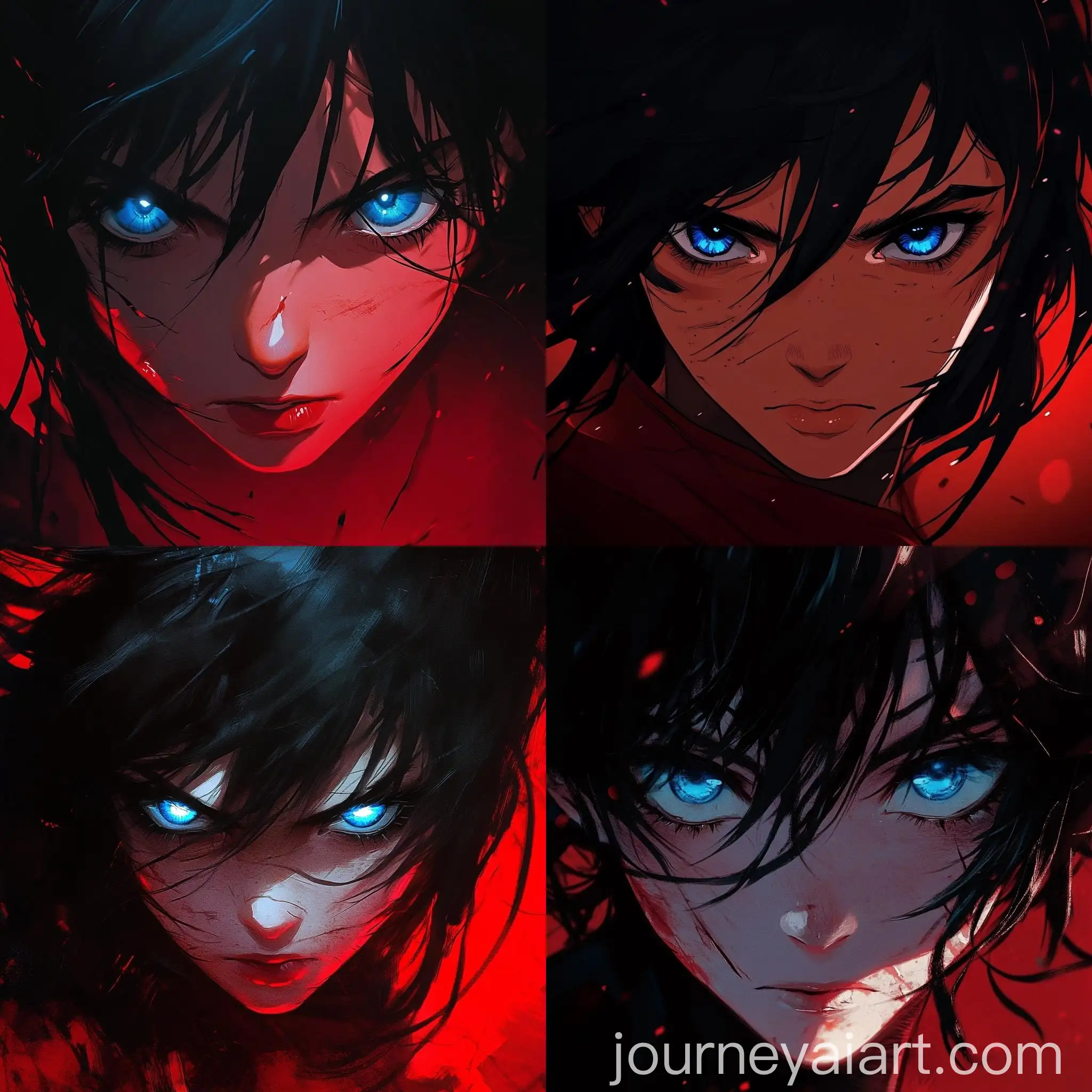 Intense-Anime-Character-with-Blue-Eyes-on-Dramatic-Red-Background