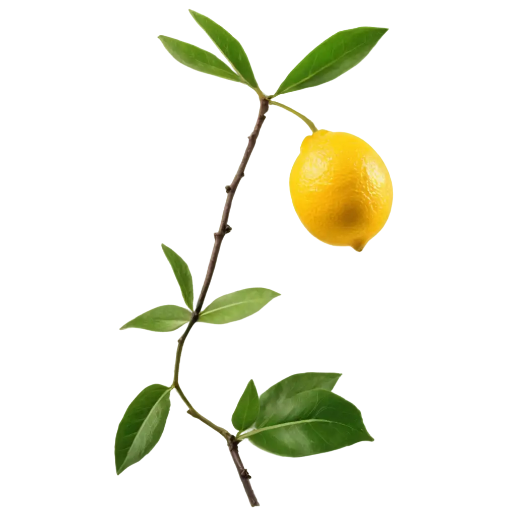 Twig-with-Lemon-and-Leaves-PNG-HighQuality-Isolated-Image-for-Versatile-Use