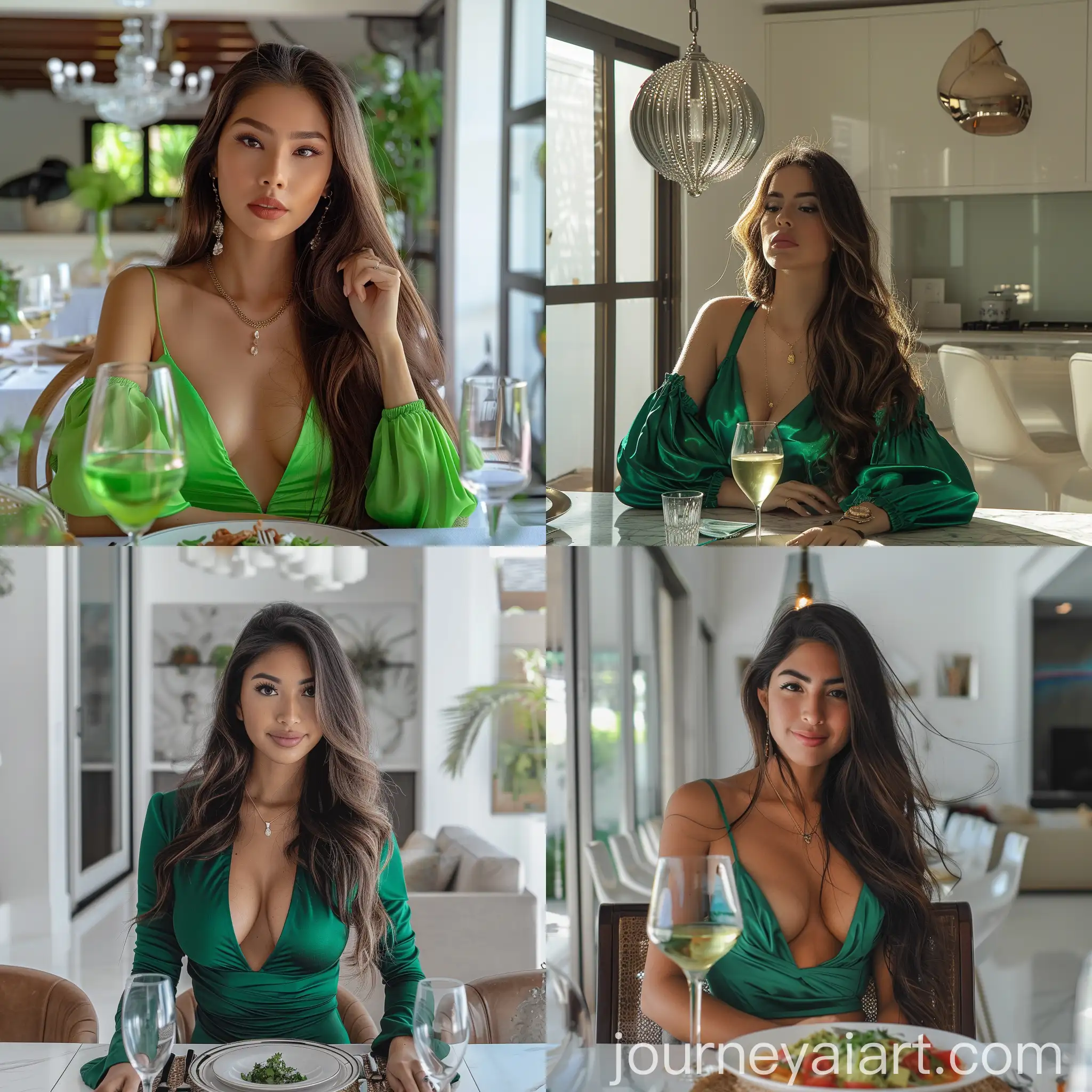 Mexican-Woman-Having-Dinner-at-Home-with-Minimalist-Decor