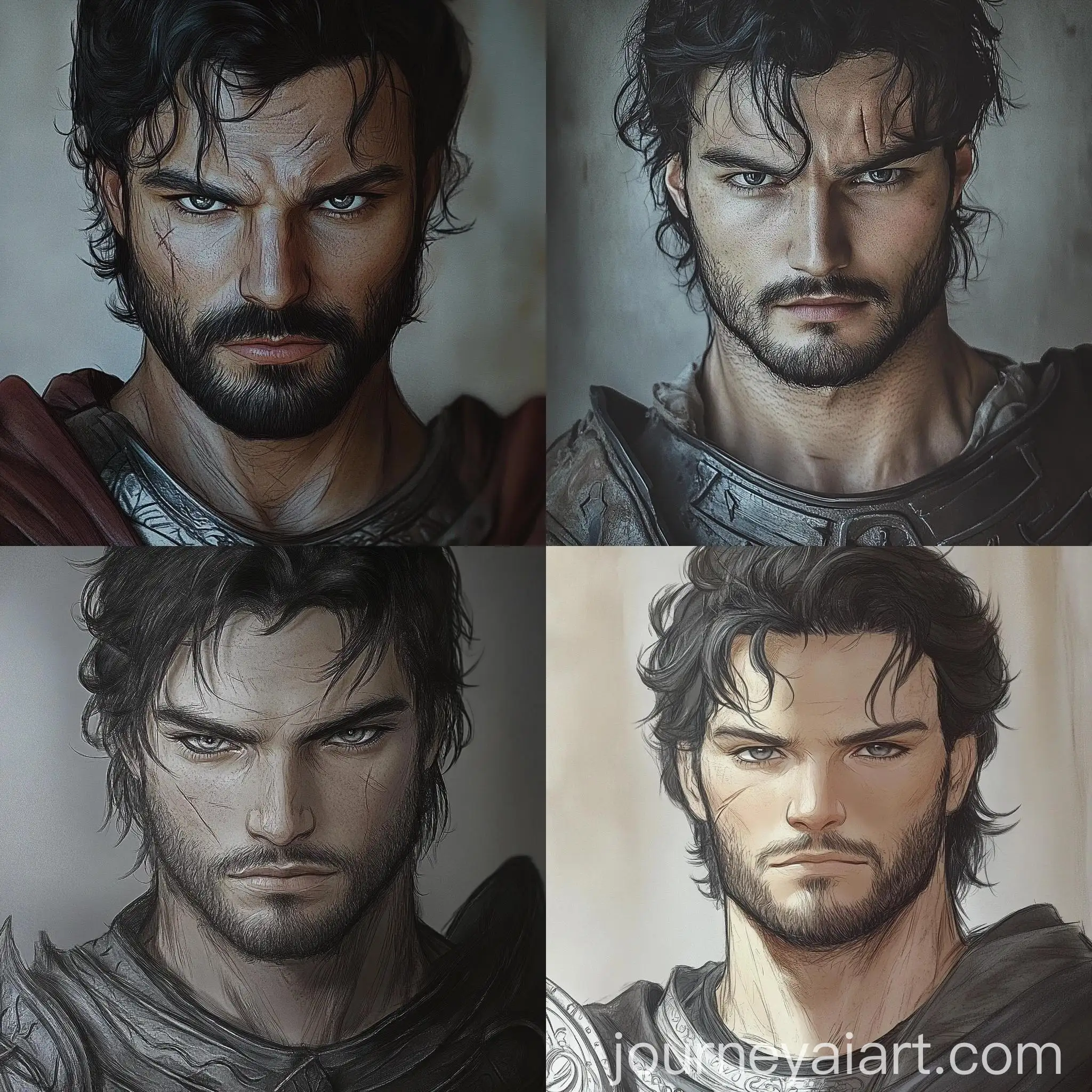 Muscular-Young-Man-in-Armor-with-Scar-on-Right-Eye