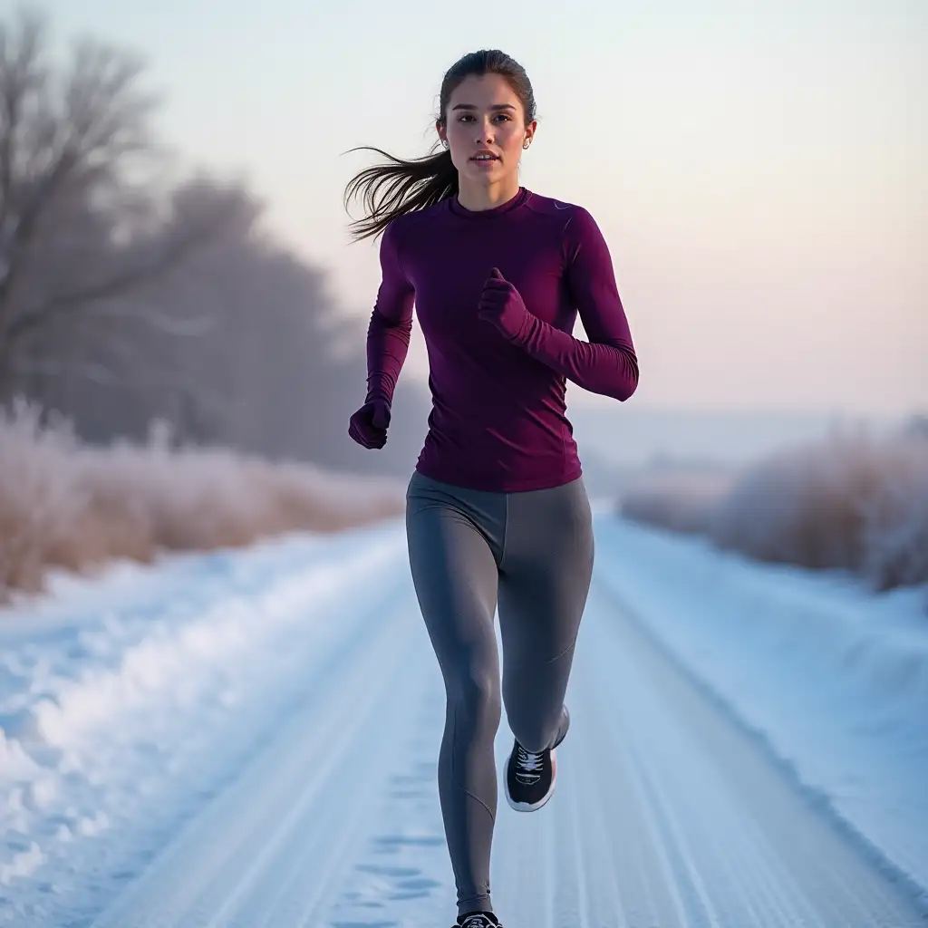 Gen-Z-European-Indian-Female-Model-Running-in-Stylish-Winter-Activewear-on-Cool-Morning