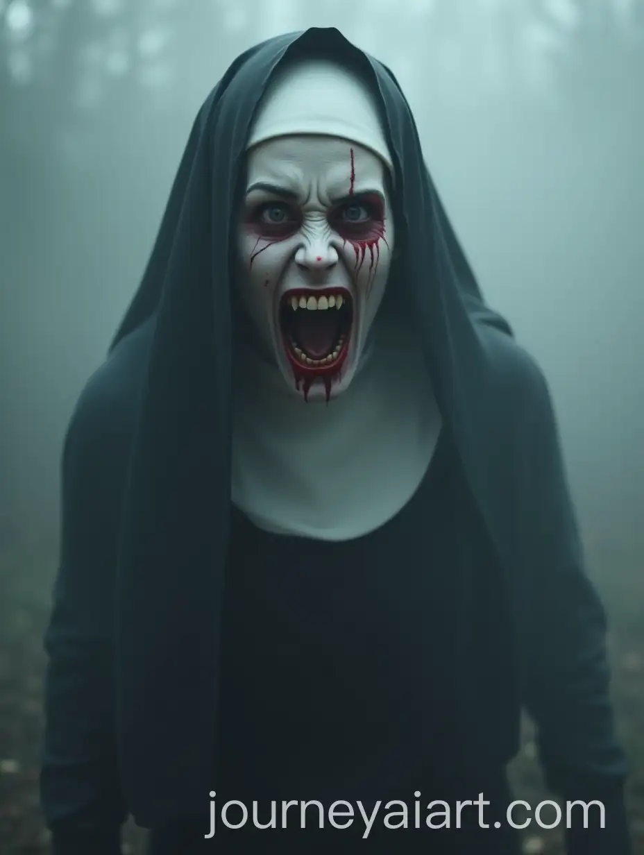 Zombie-Nun-Emerging-from-Fog-with-BloodRed-Eyes