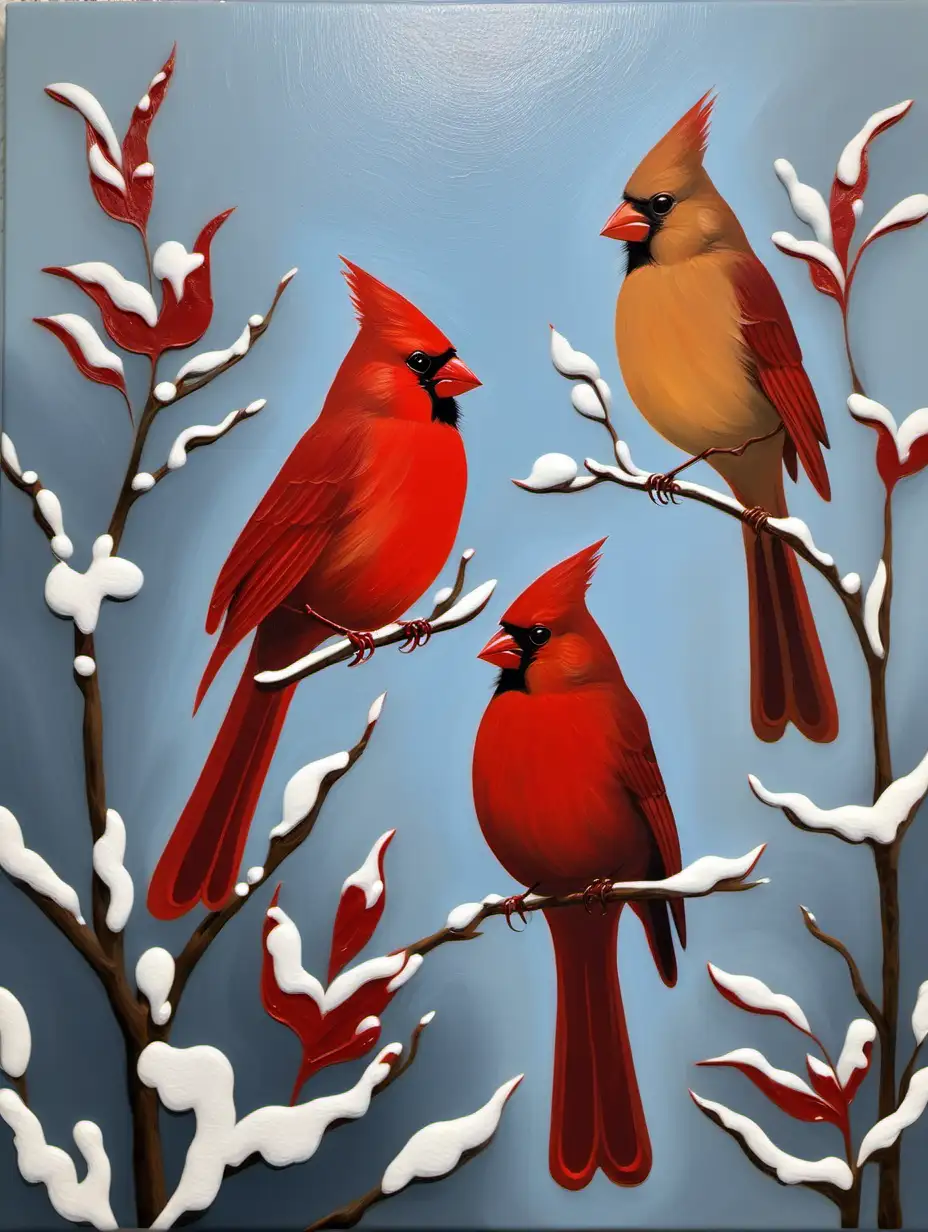 Two Cardinals Perched on Blossoming Cherry Tree Branch