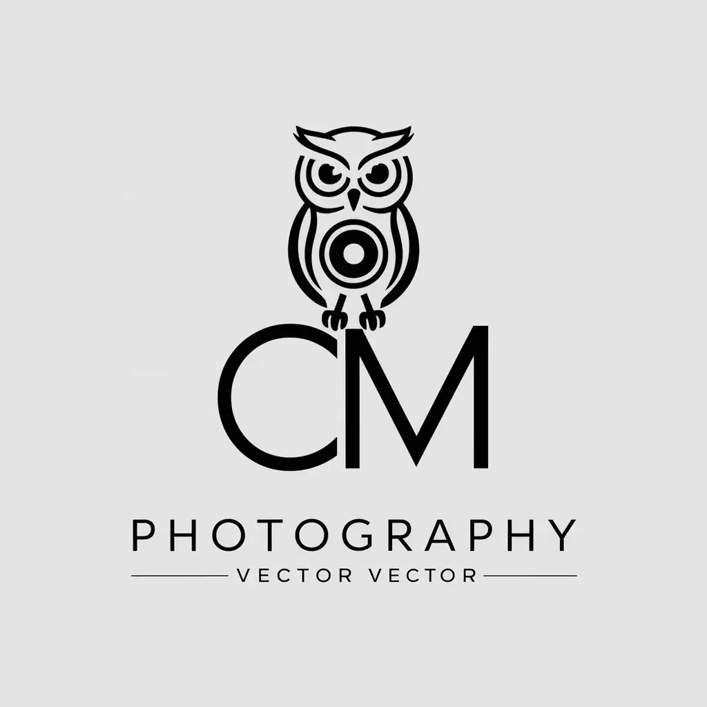 LOGO Design for CM Photography Owl Face with Camera Lens Eyes on Minimalistic Design