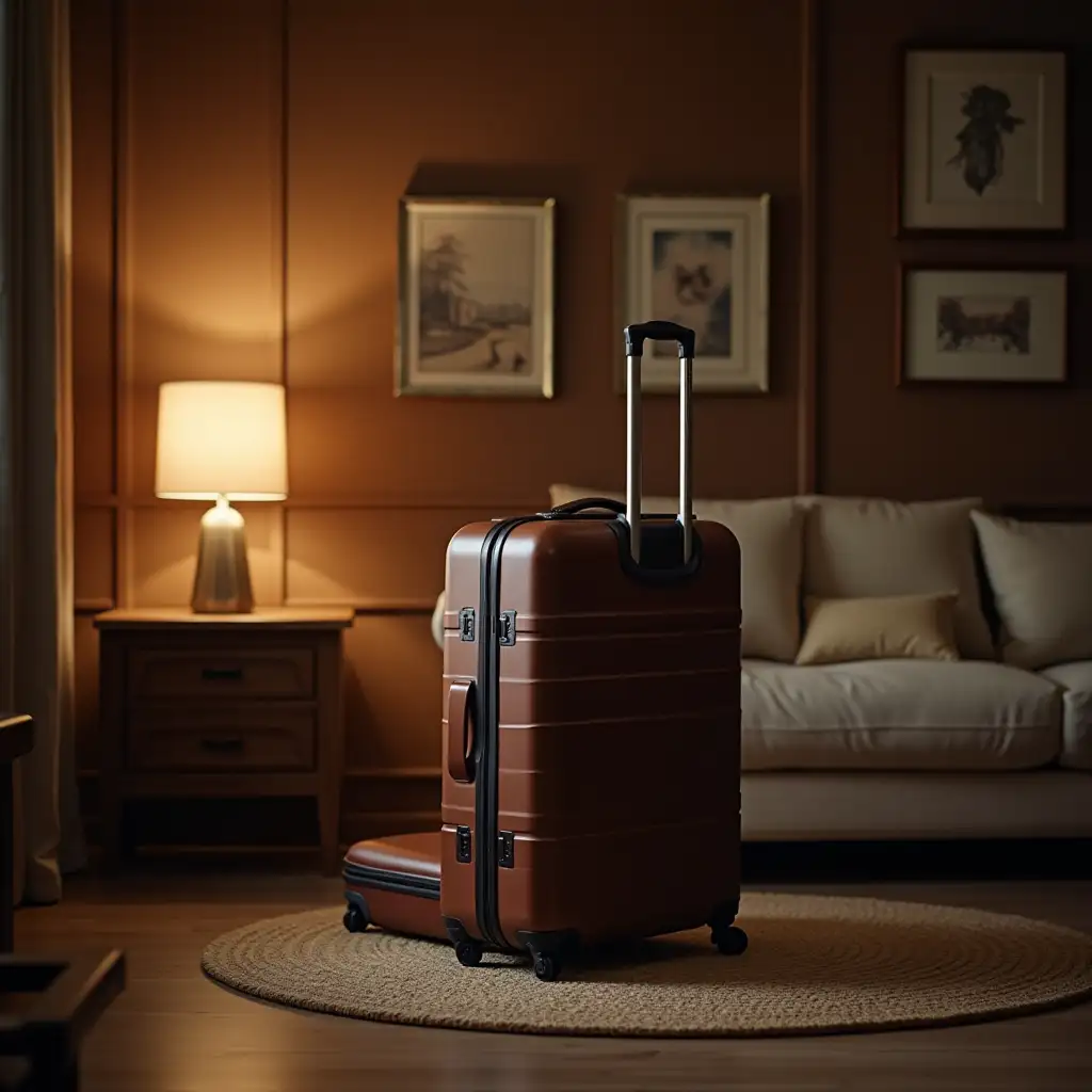 Cozy Living Room Interior with Suitcases