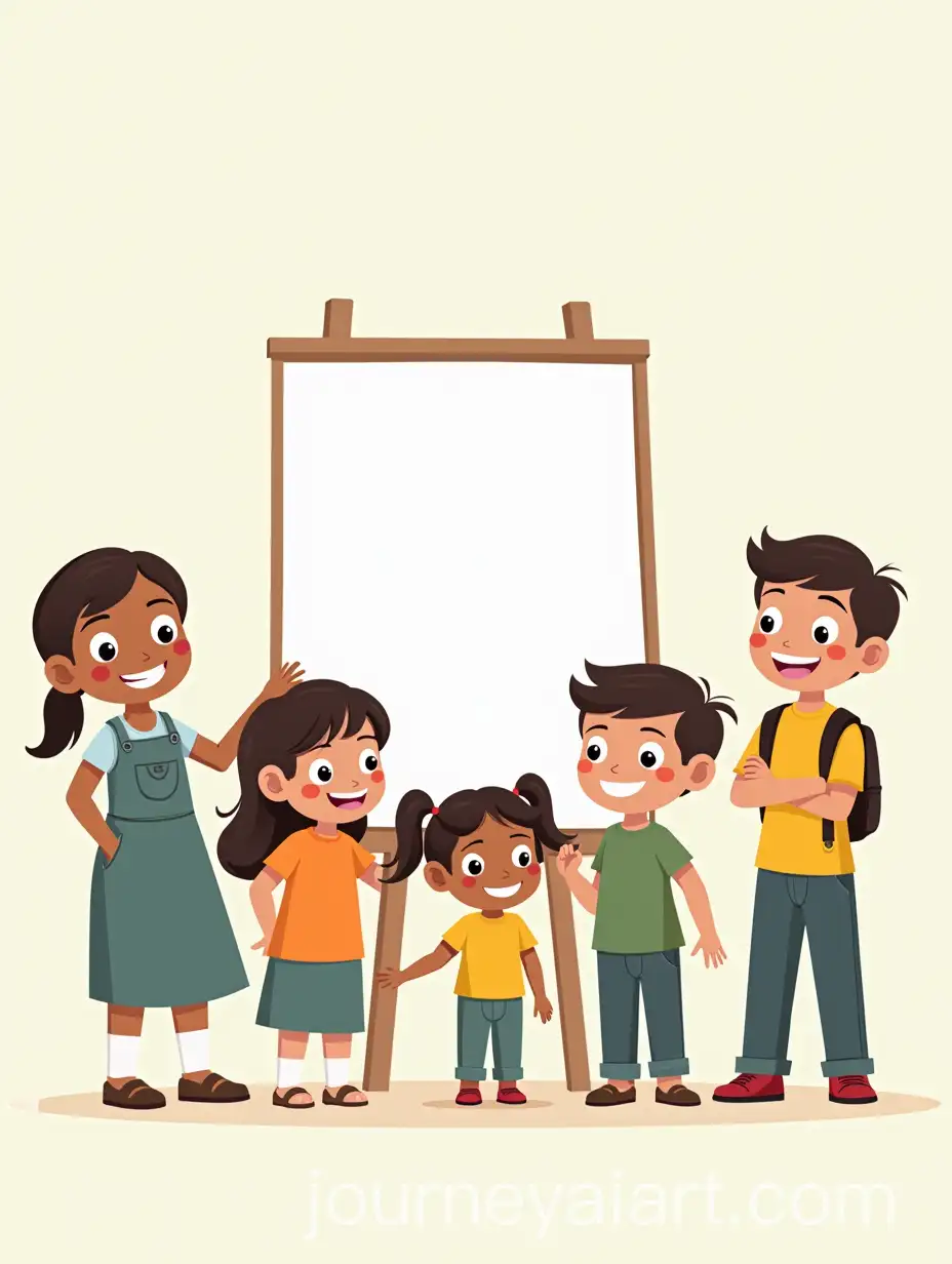 Group-of-Indian-Schoolchildren-Standing-with-Whiteboard-in-Illustration