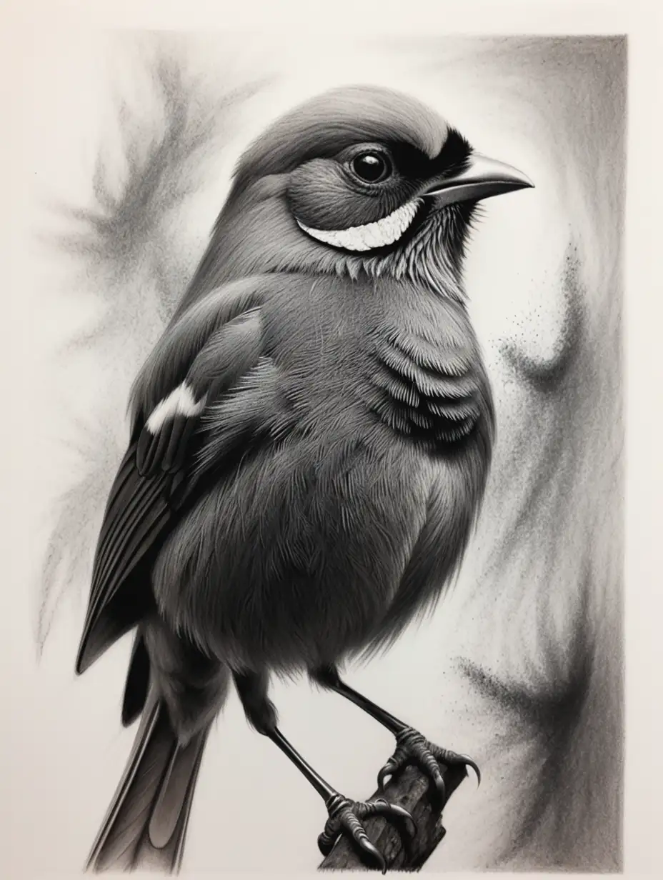 Powdery Charcoal Drawing of a Bird