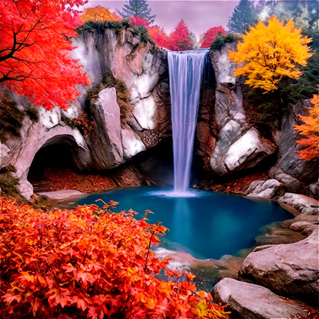 Fantasy-Landscape-PNG-Waterfall-from-Hidden-Cave-with-Rainbow-and-Chinese-Dragon