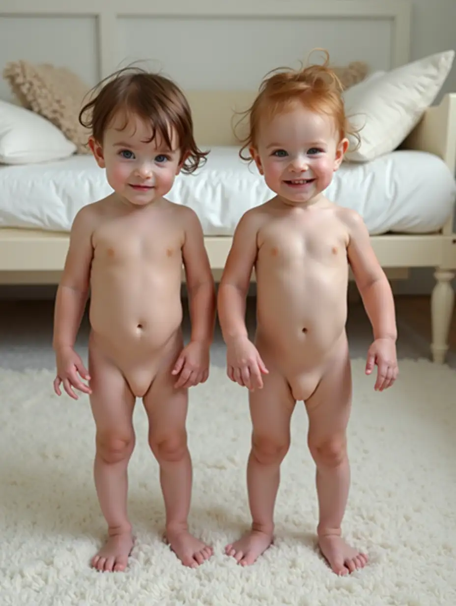 Two-Young-Baby-Girls-with-Blue-Eyes-and-Shiny-Skin-in-Playroom