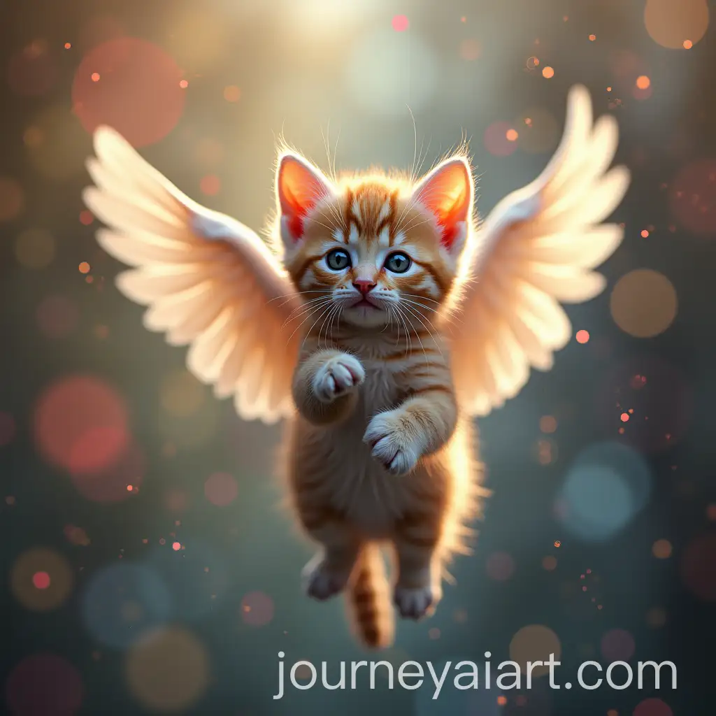 Angel-Kitten-Floating-with-Distorted-Colorful-Background-and-Bubbles