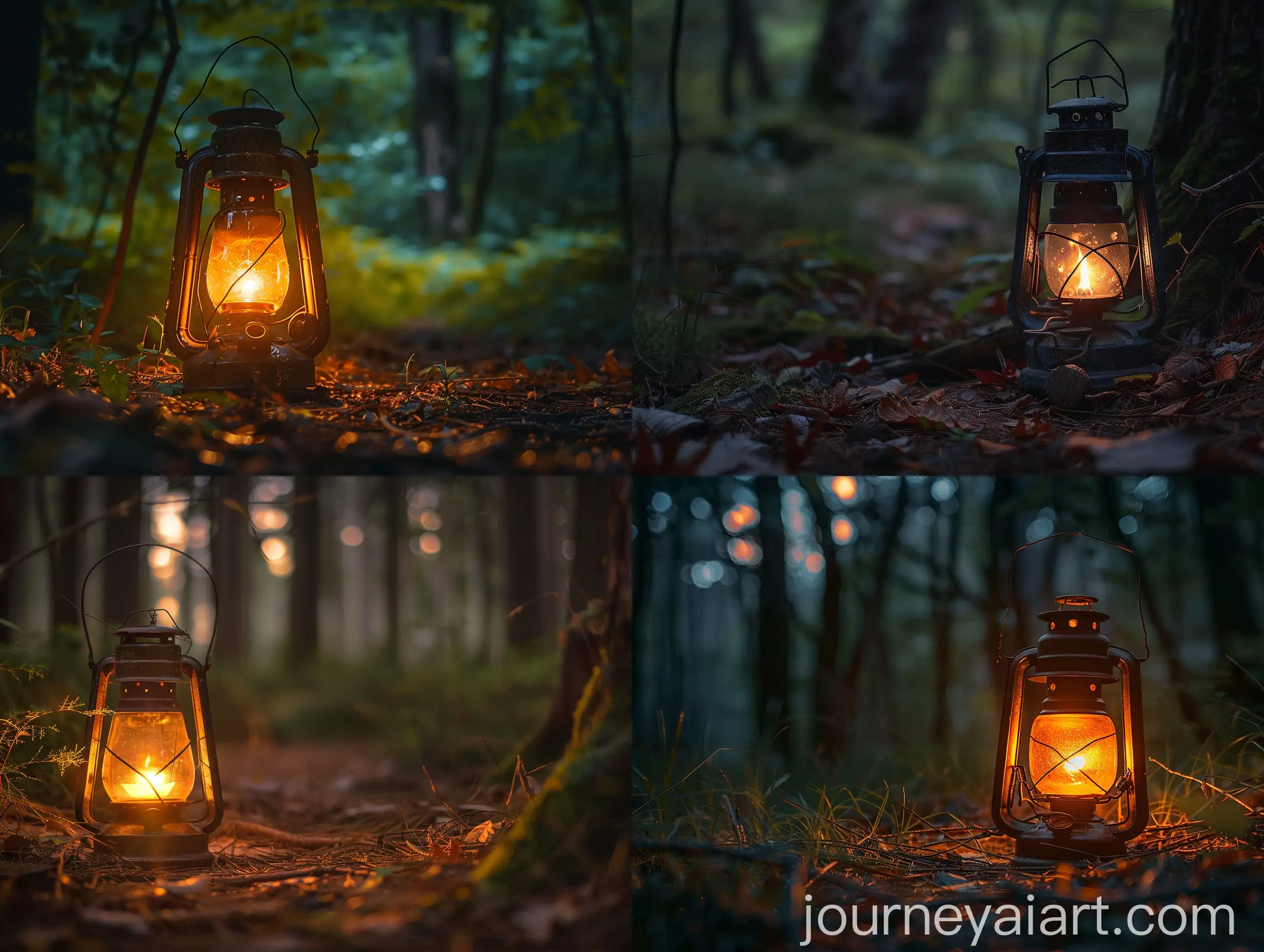 Warm-Glow-of-Vintage-Lantern-in-Forest-Setting