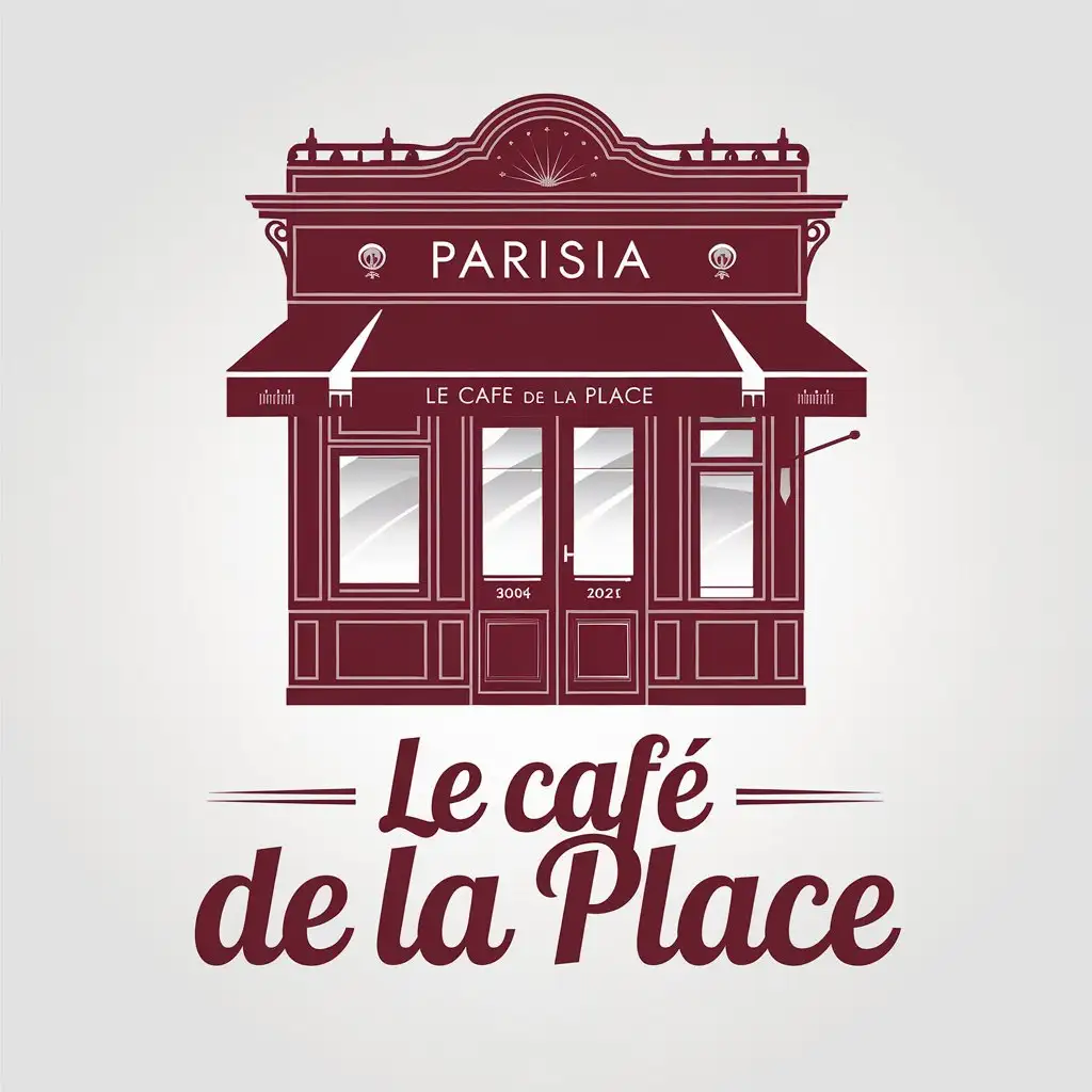 LOGO-Design-for-Le-Caf-de-la-Place-Parisian-Caf-Facade-in-Red-Burgundy-with-Minimalist-Style