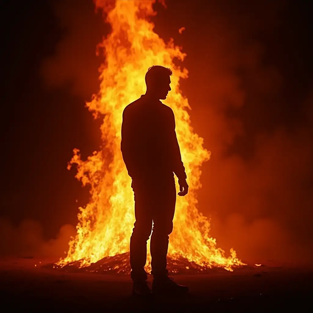 Man Emerging from Hellfire Silhouette with Clean Lines