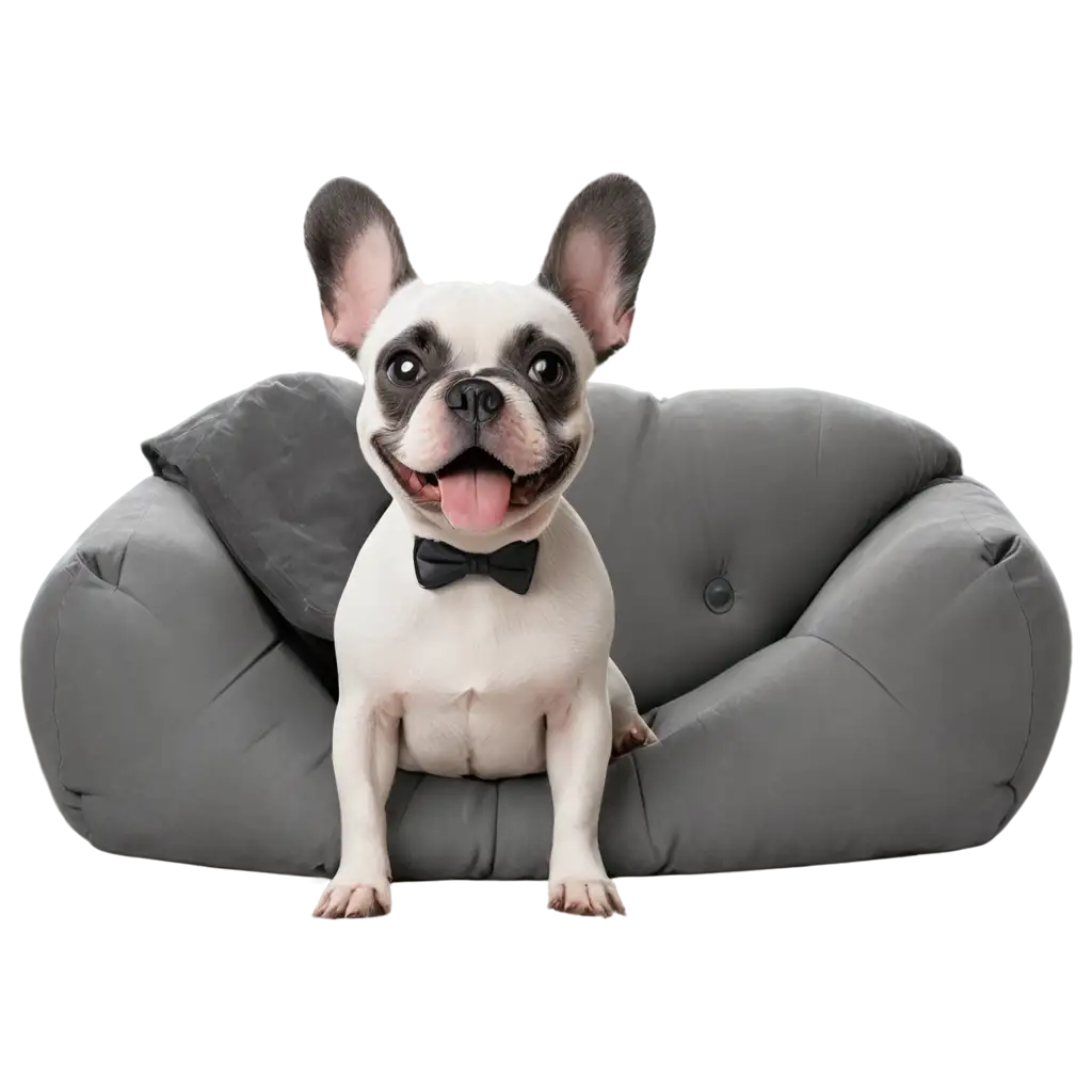 Happy-French-Bulldog-PNG-Image-on-Grey-Couch-with-Ball-Toy-Pixarstyle-Illustration