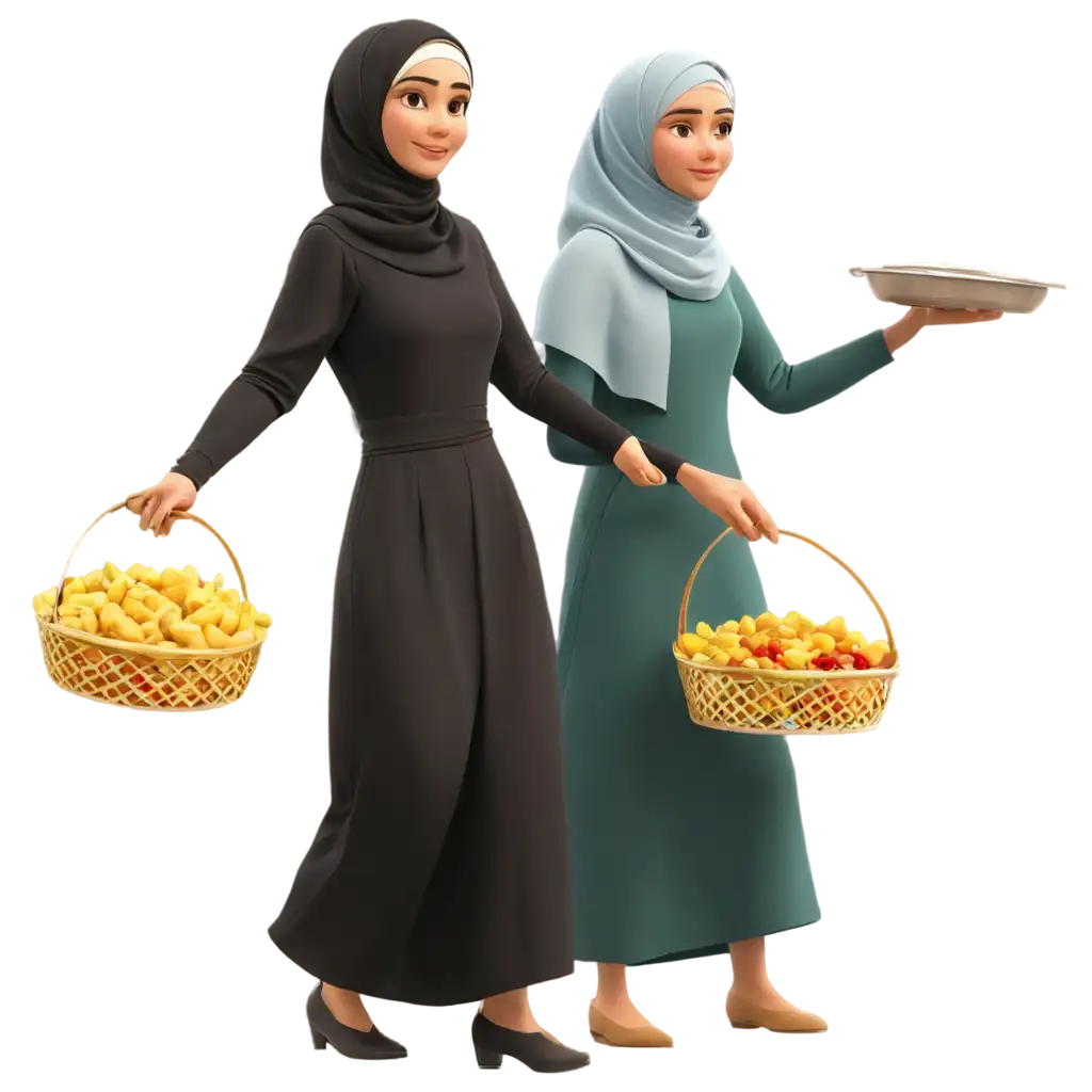 Animated-Cartoon-PNG-of-Muslim-Women-Carrying-Food-HighQuality-Image-for-Diverse-Uses