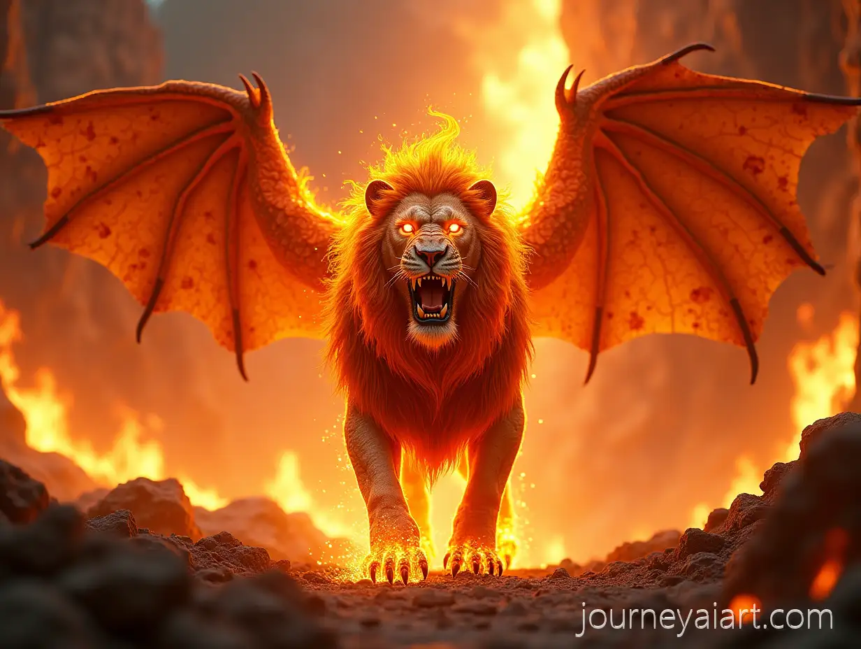 Flame-King-Hybrid-LionFlame-King-Hybrid-Creature-and-Dragon-Fusion-in-Fiery-Canyon