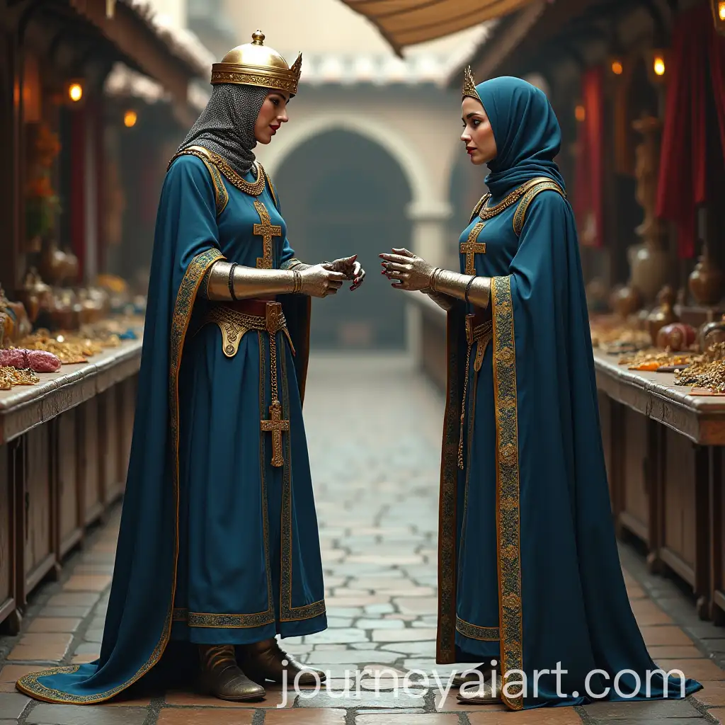 Sporty-KnightQueen-and-Muslim-Woman-in-Medieval-Market