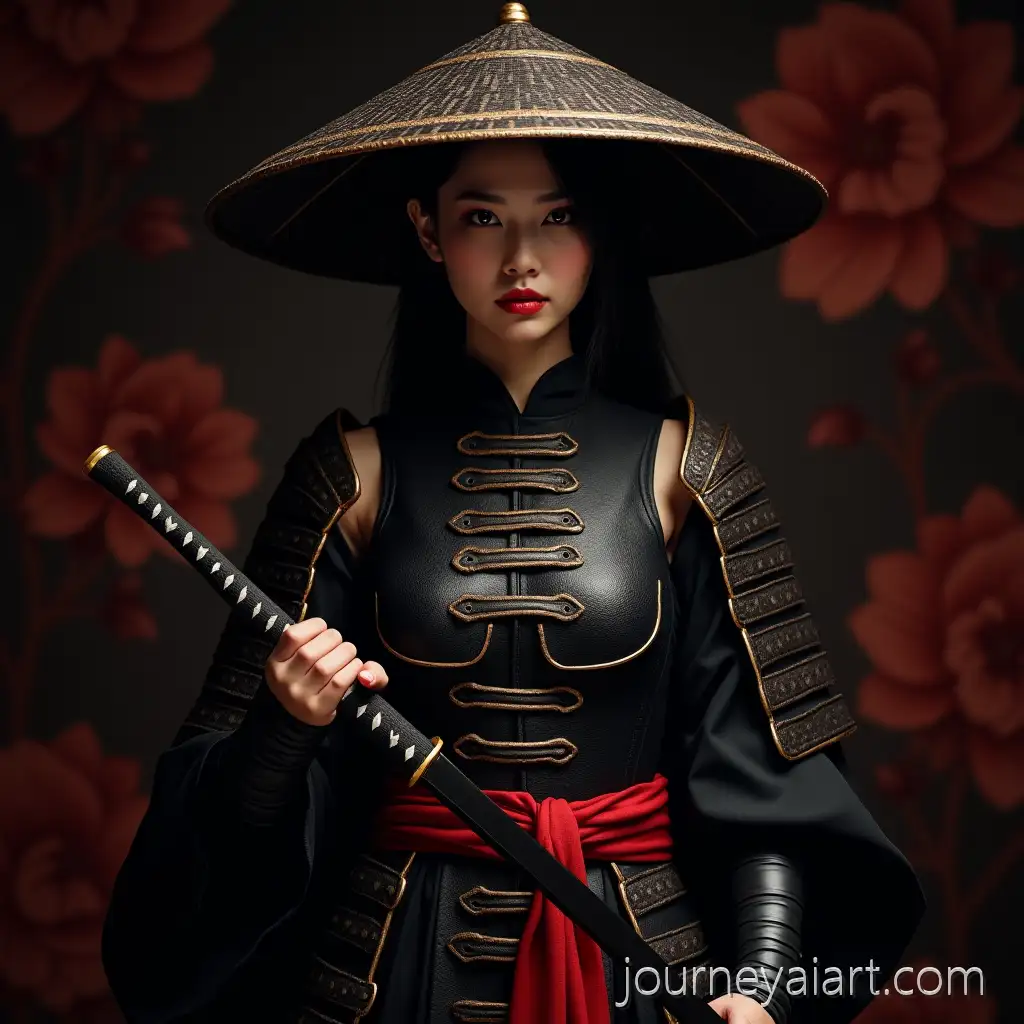 Asian-Woman-in-Intricate-Samurai-Armor-Holding-a-Katana-with-Dramatic-Lighting