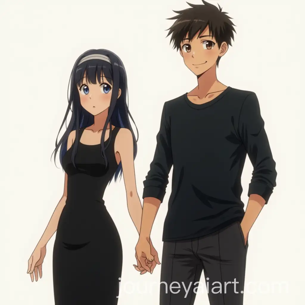 Portrait-of-a-Slender-Girl-in-Black-Dress-and-Athletic-Boy