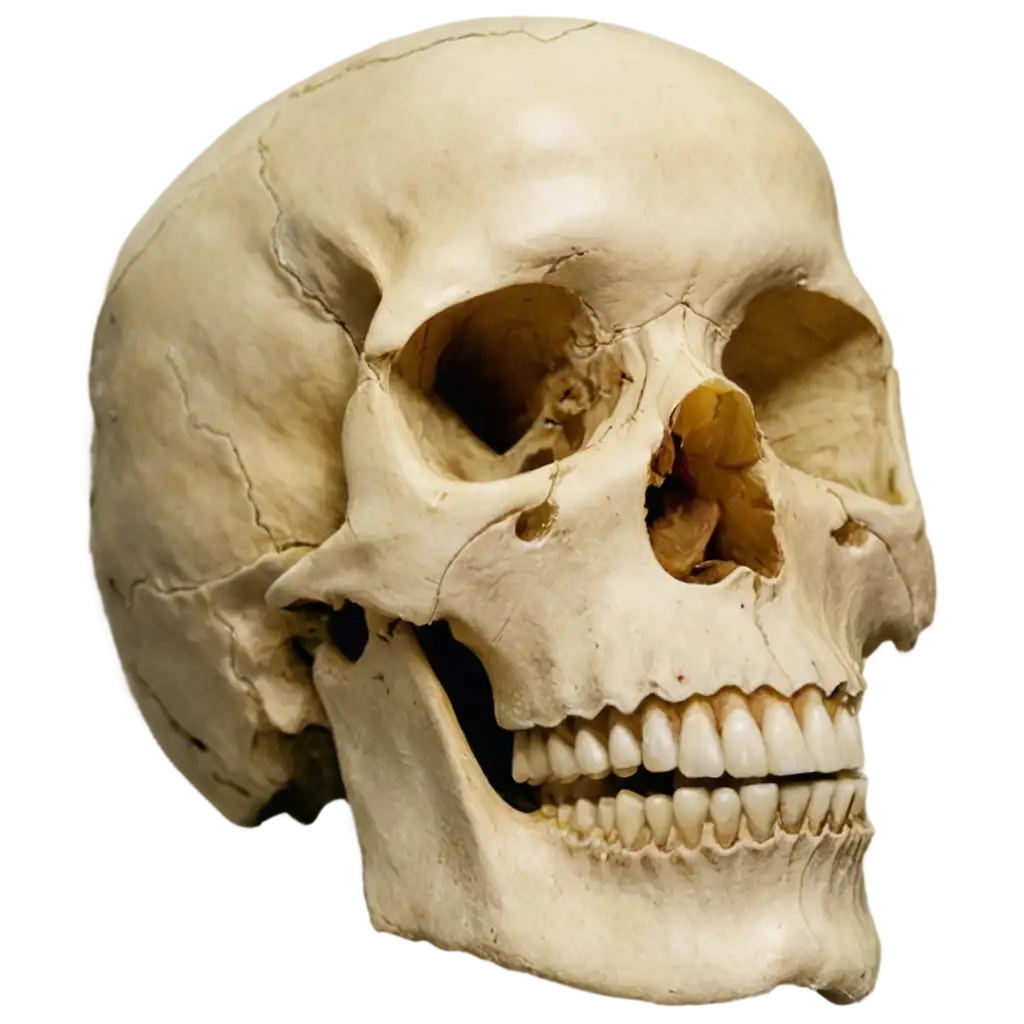 A human skull with translucent skin and subcutaneous tissue