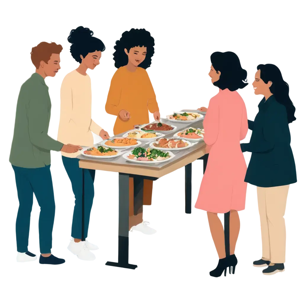 HighQuality-PNG-Illustration-of-6-Friends-Enjoying-a-Buffet-Together