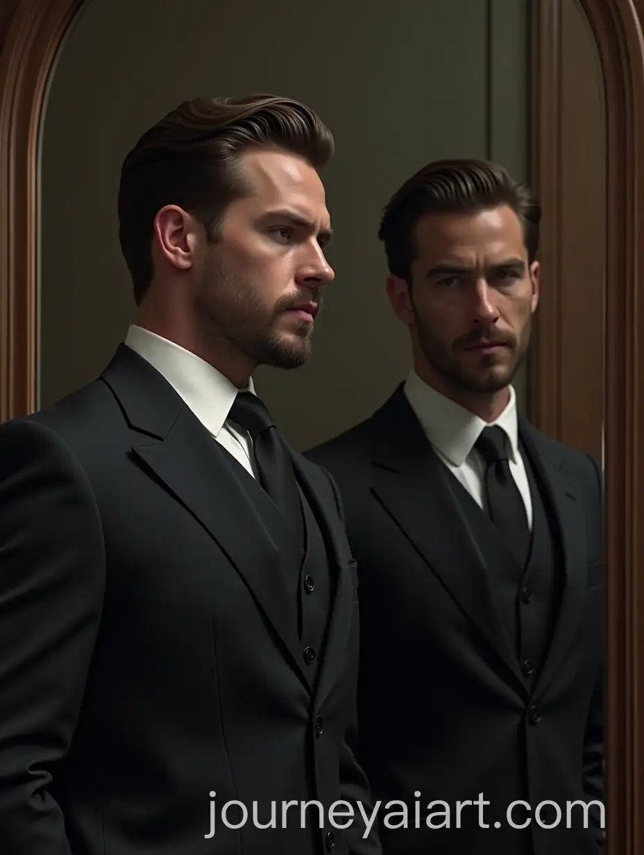 Pensive-WellDressed-Man-Reflecting-in-Front-of-Mirror