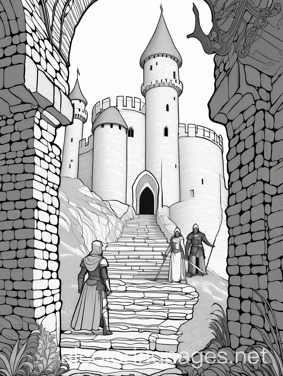 Princess-Knight-Arthur-and-Mage-Exploring-Castle-Corridors-with-Torch