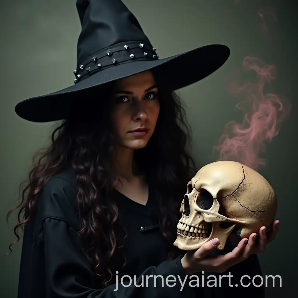 Witch-Holding-a-Skull-with-Smoke-Surrounding-Her