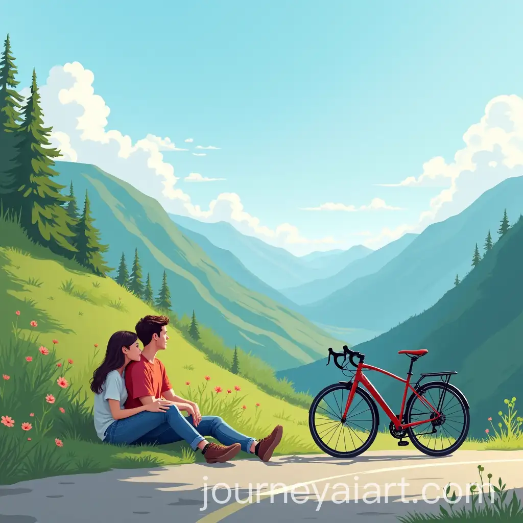 Serene-Mountain-Bike-Rest-Stop-with-Young-Couple