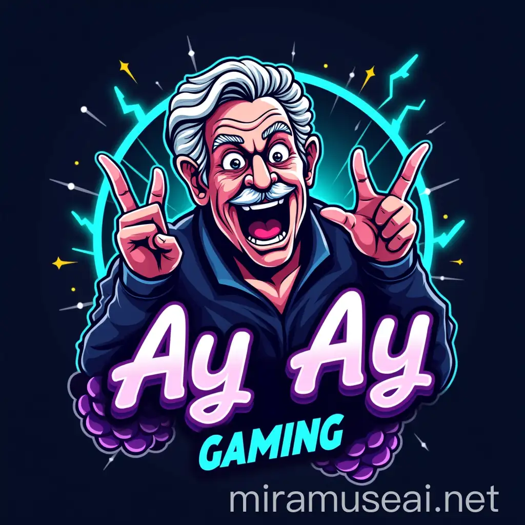 Playful ESports Logo Design with Shocked Old Man and Electric Grapes