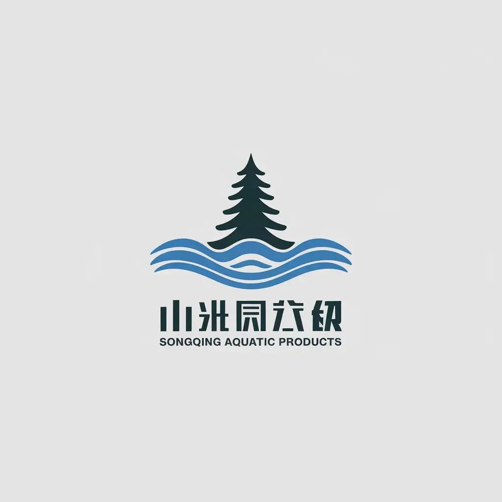 LOGO-Design-For-Songqing-Aquatic-Products-Dark-Pine-Trees-and-Blue-Wavelike-Sea