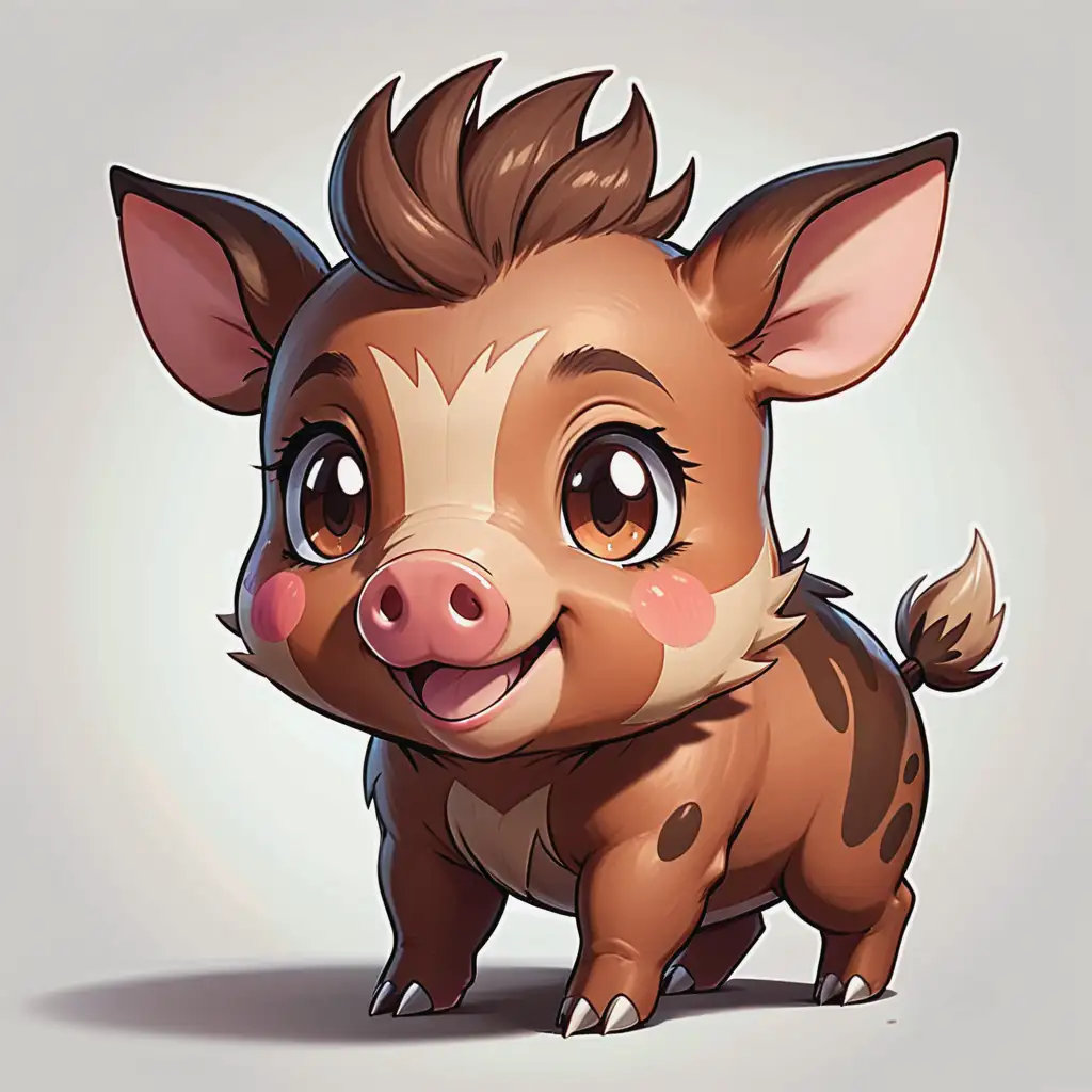 Brown Cute Boar in Pokmon Style Full Length Illustration