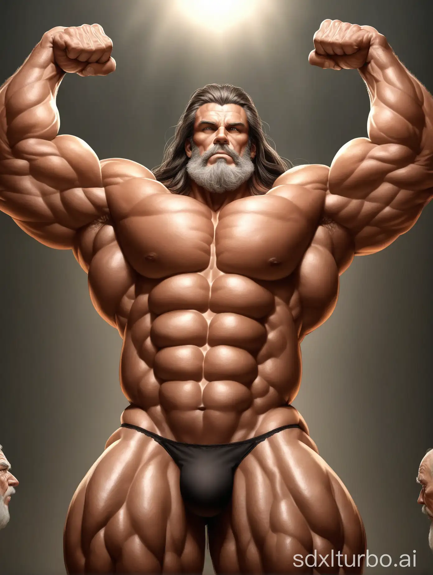 Giant-Elderly-Man-with-Muscular-Physique-and-Long-Hair-Flexing-Biceps