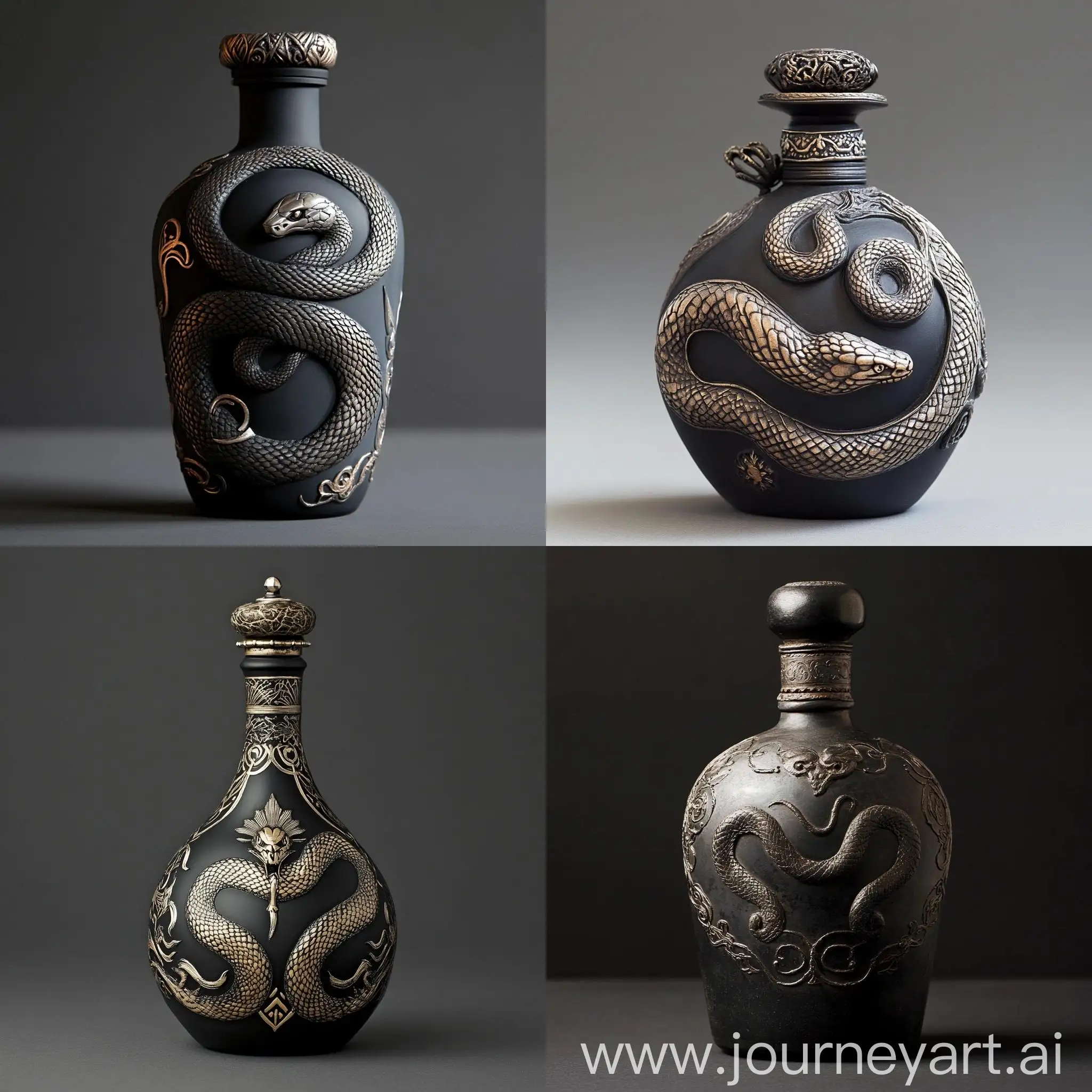 Ornate-Black-Bottle-with-Snake-Ornament