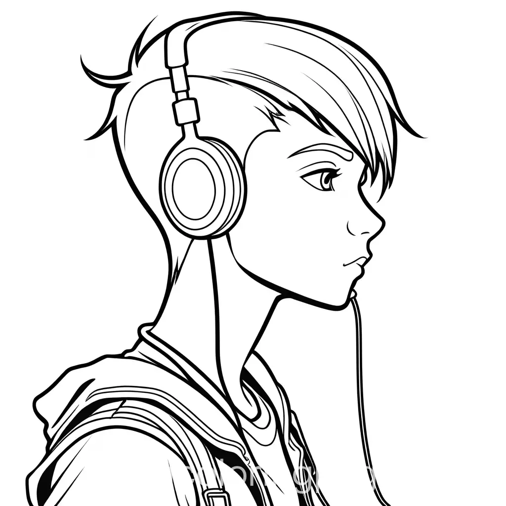 Punk-Elf-Teenager-with-Headphones-Coloring-Page