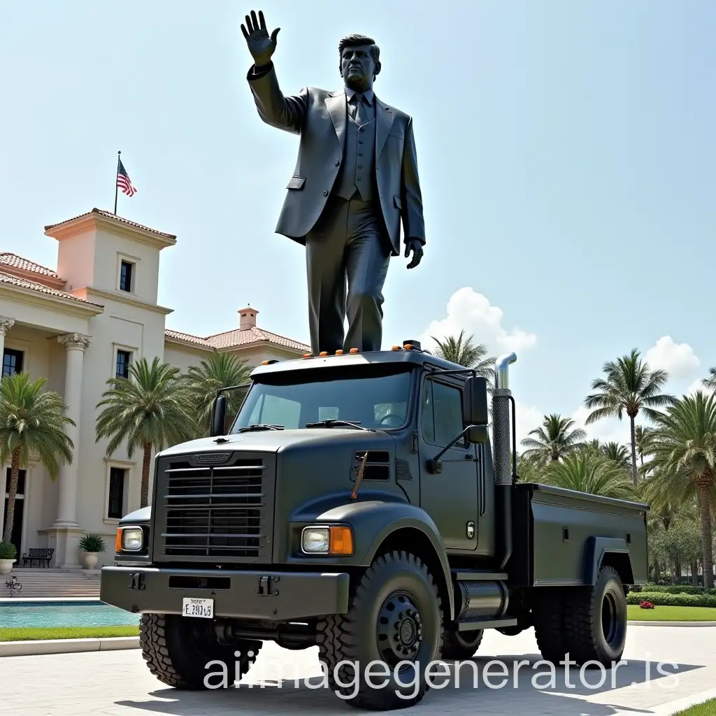 Bronze-Statue-of-Donald-Trump-on-Cybertruck-in-Front-of-MaraLago-Palace