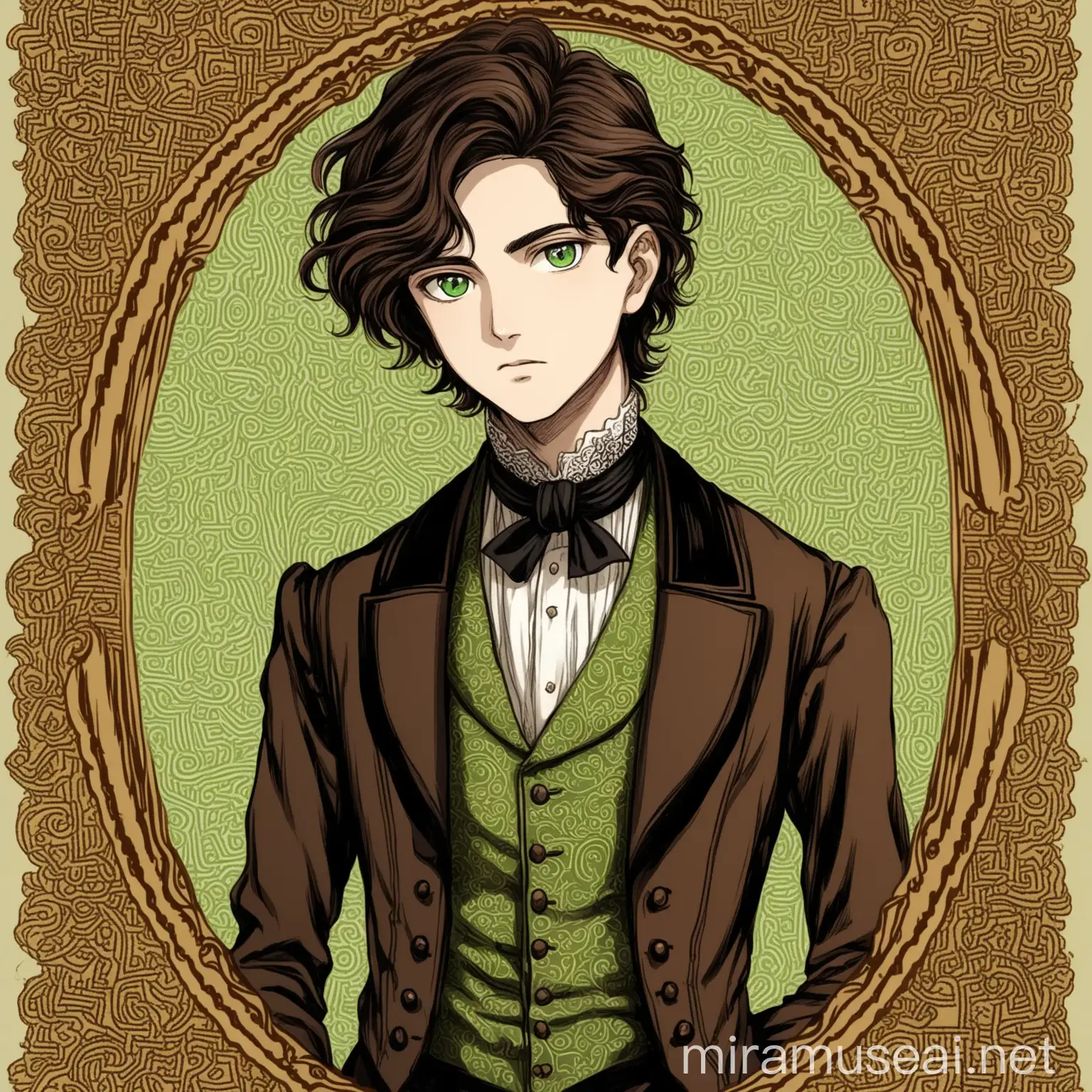 Androgynous Young Man in Victorian Era Suit A Manga Art Representation