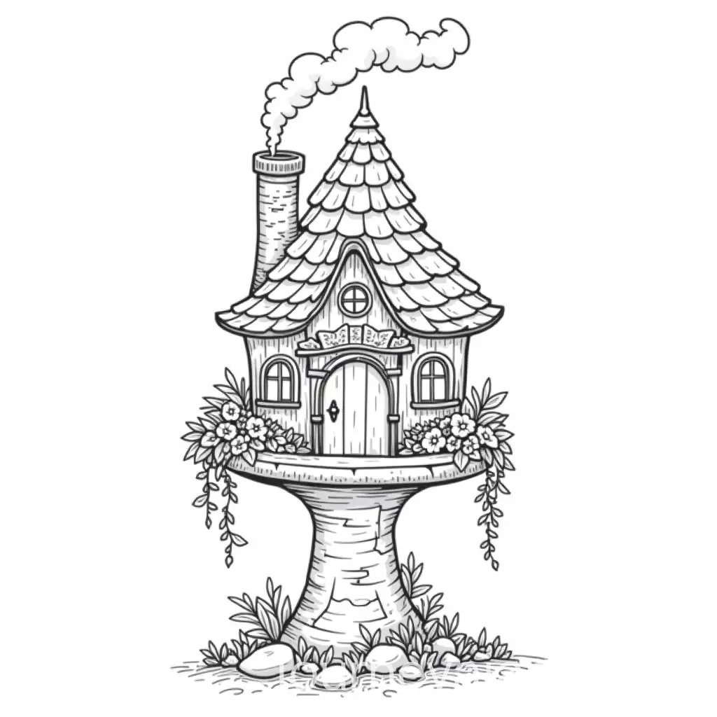 Cozy-FairyTale-Cottage-on-Pedestal-with-Lush-Vines-and-Blooming-Flowers