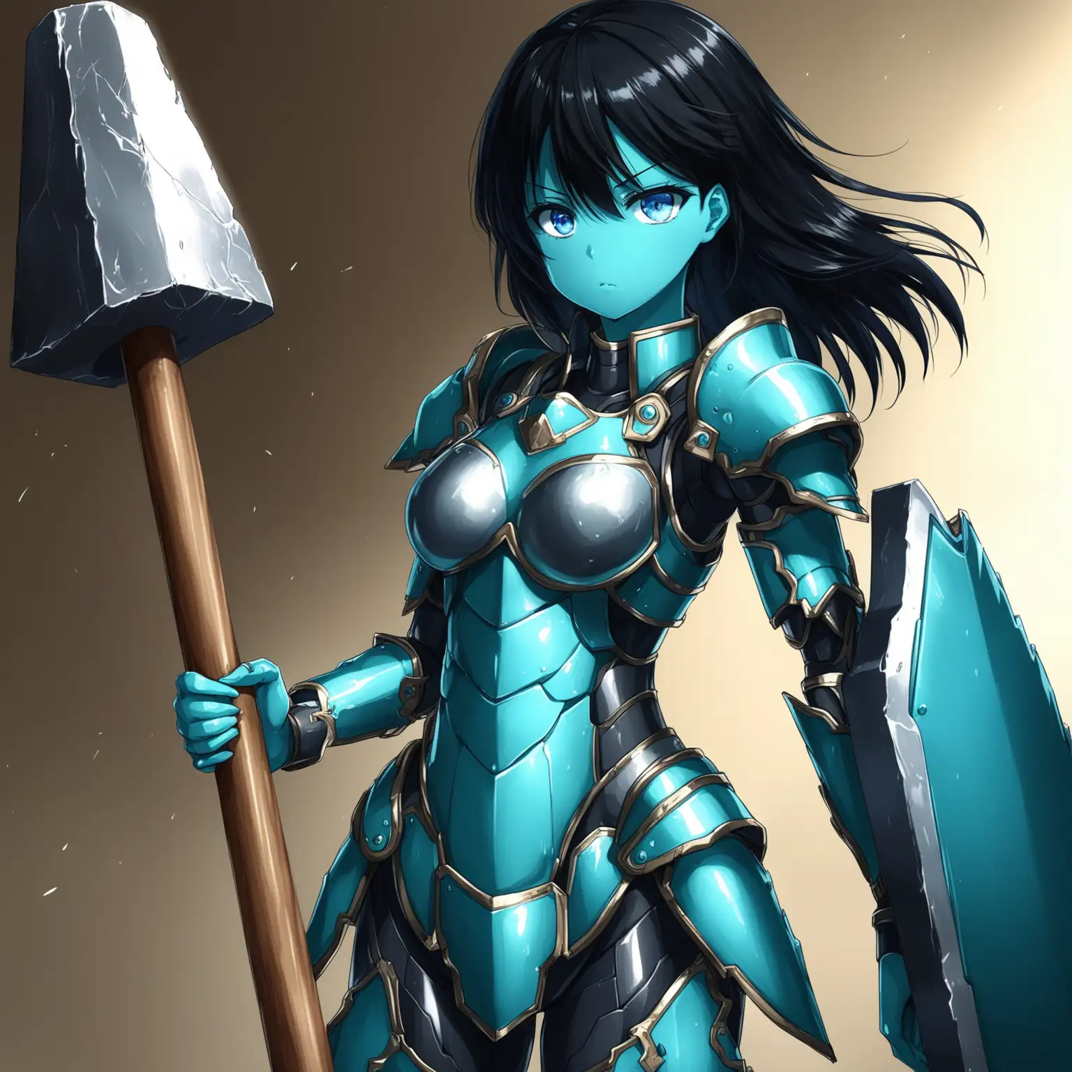 Anime Girl in Training Armor with Black Hair and Blue Eyes