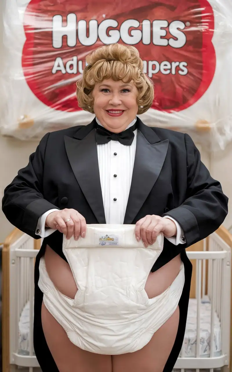 Smiling-MiddleAged-Woman-in-Formal-Tuxedo-Changing-Adult-Diaper