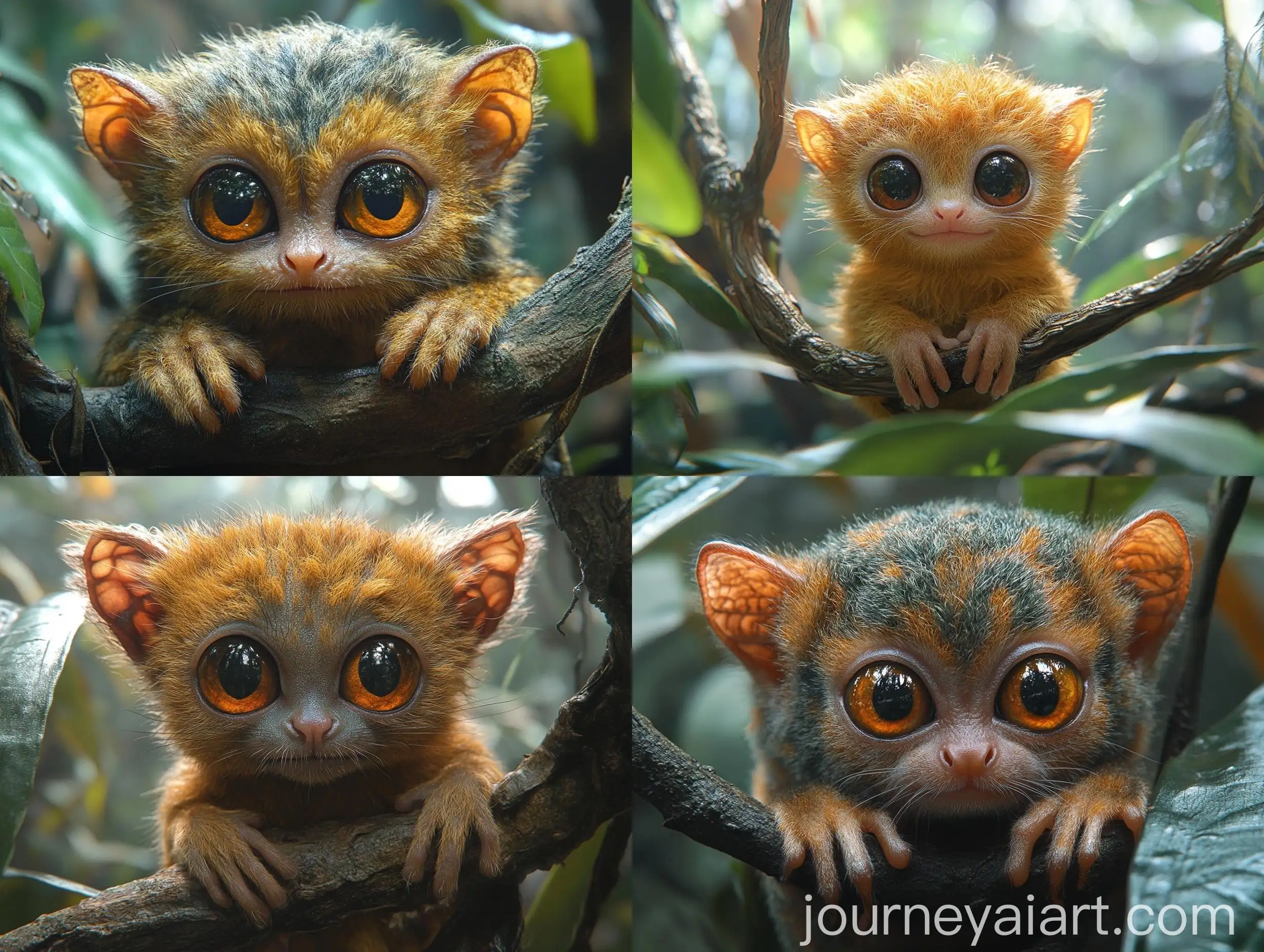 Adorable-Sunda-Tarsier-and-Fluffy-Kitty-Creature-in-Jungle-Setting