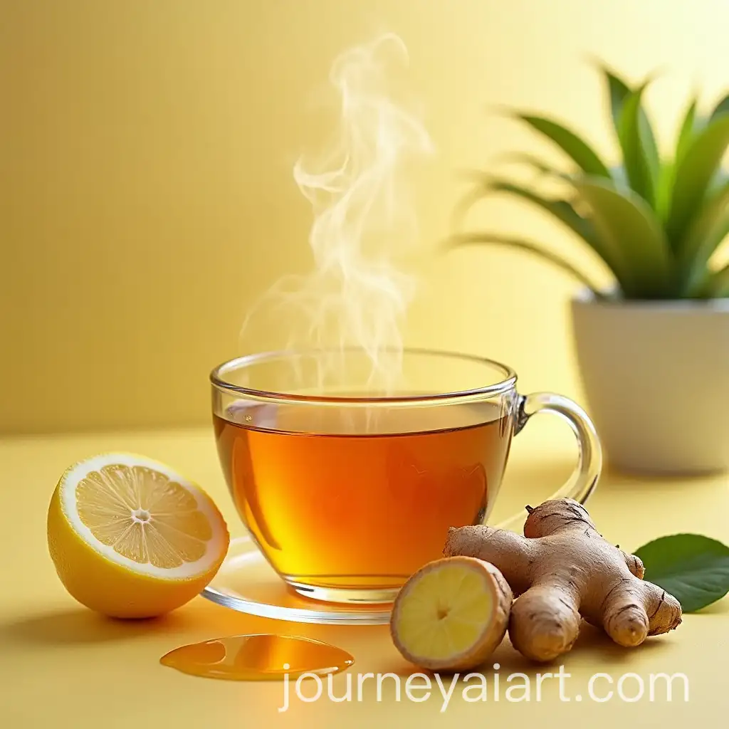 Ginger-Tea-Glass-with-Lemon-Honey-and-Ginger-Plant-Display