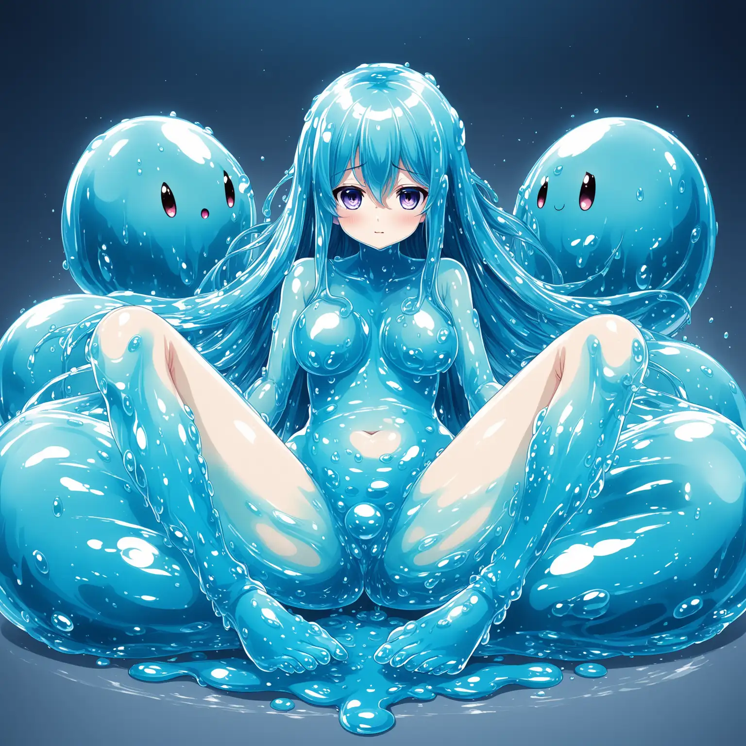 Anime-Illustration-of-a-Transparent-Blue-Slime-Woman-in-a-Sitting-Pose