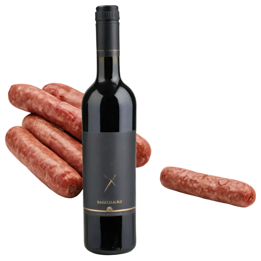 PNG-Image-of-a-Bottle-of-Wine-Next-to-Sausages-HighQuality-Visual-for-Culinary-and-Lifestyle-Content