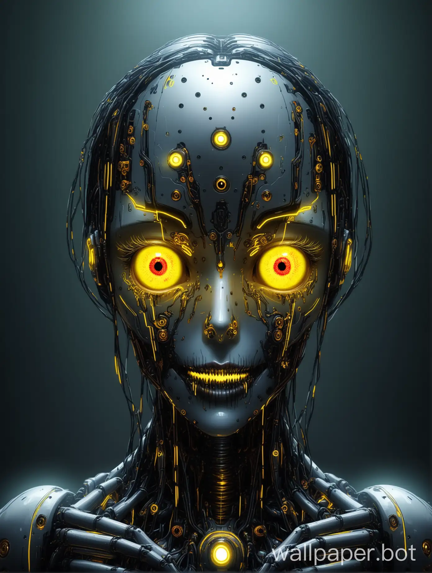 scary ai with glowing yellow eyes