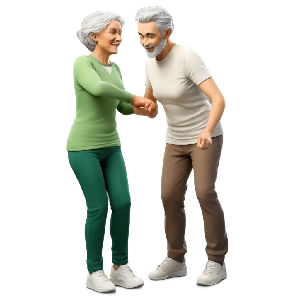 3D-Avatar-in-Green-Tones-PNG-Image-of-an-Elderly-Person-Lifting-a-Child-High