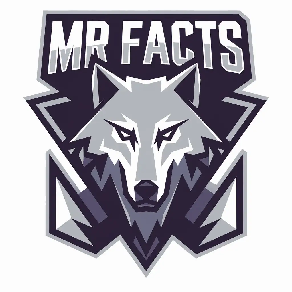 a vector logo design,with the text "Mr Facts ", main symbol:Wolf,Moderate,clear background